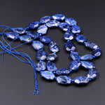 Nautral Chunky Faceted Blue Sodalite Slab Cushion Rectangle Rectangular Nugget Slice Pendant Focal Beads 15.5" Strand