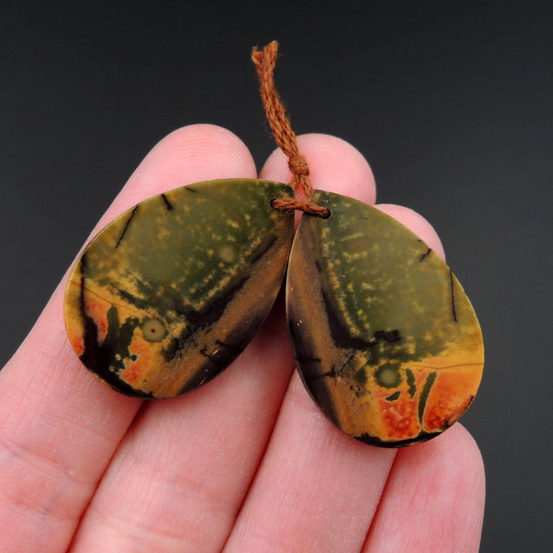 Natural Red Creek Jasper Earring Pair Flat Teardrop Cabochon Cab Pair Drilled Matched Earrings Bead Pair E2263