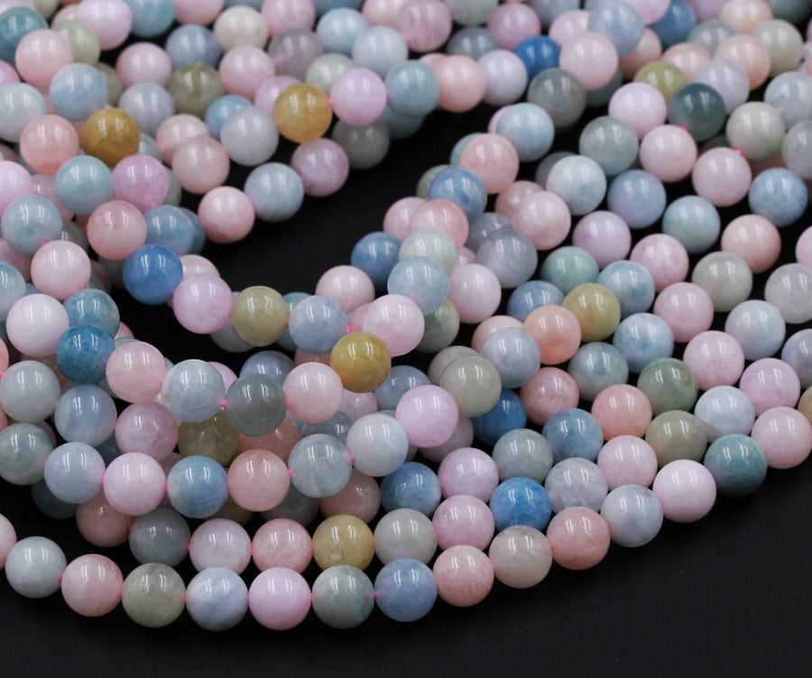 Multicolor Blue Pink Aquamarine Round Beads 4mm, 6mm 8mm 10mm 12mm Beryl Morganite Gemstone 15.5" Strand