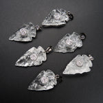 Natural Rough Raw Rock Crystal Quartz Pendants With Silver Druzy Inlay Hand Hammered 1 Inch Arrowhead Pendant Focal Bead