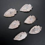 Natural Rough Raw Pink Rose Quartz Pendants With Druzy Inlay Center Hand Hammered 1 1/2 Inch Arrowhead Pendant Focal Bead