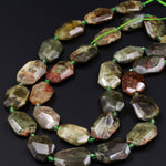 Natural Chunky Faceted Green Garnet Slab Cushion Rectangle Rectangular Nugget Slice Pendant Focal Beads 15.5" Strand