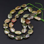 Natural Chunky Faceted Green Garnet Slab Cushion Rectangle Rectangular Nugget Slice Pendant Focal Beads 15.5" Strand