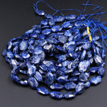 Nautral Chunky Faceted Blue Sodalite Slab Cushion Rectangle Rectangular Nugget Slice Pendant Focal Beads 15.5" Strand