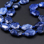 Nautral Chunky Faceted Blue Sodalite Slab Cushion Rectangle Rectangular Nugget Slice Pendant Focal Beads 15.5" Strand