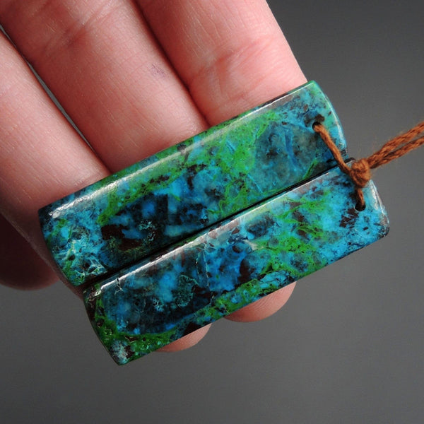 Parrot Wing Chrysocolla Earring Pair Drilled Rectangle Natural Stone Earring Pair E2609