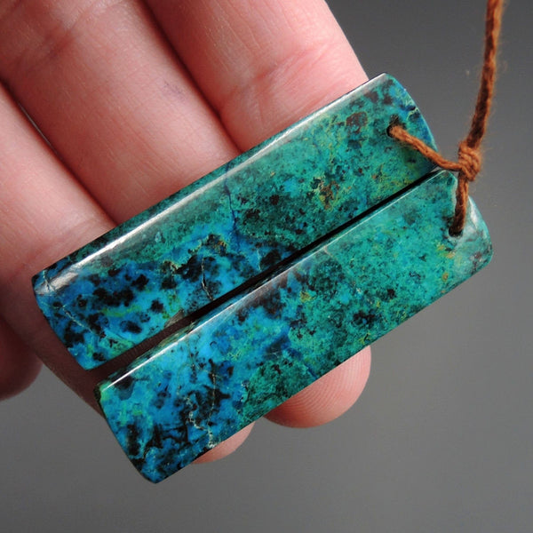 Parrot Wing Chrysocolla Earring Pair Drilled Rectangle Natural Stone Earring Pair E2610