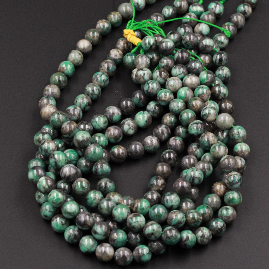 Real Genuine 100% Natural Green Emerald Gemstone Round Beads 9mm 10mm Round Beads 16" Strand