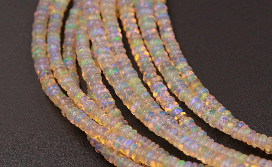 16 Inches Ethiopian Opal Beads Rondelle 3mm 4mm AAA Super Flashy Fiery Rainbow Yellow Natural Opal Smooth Rondelle Beads 15.5" Strand