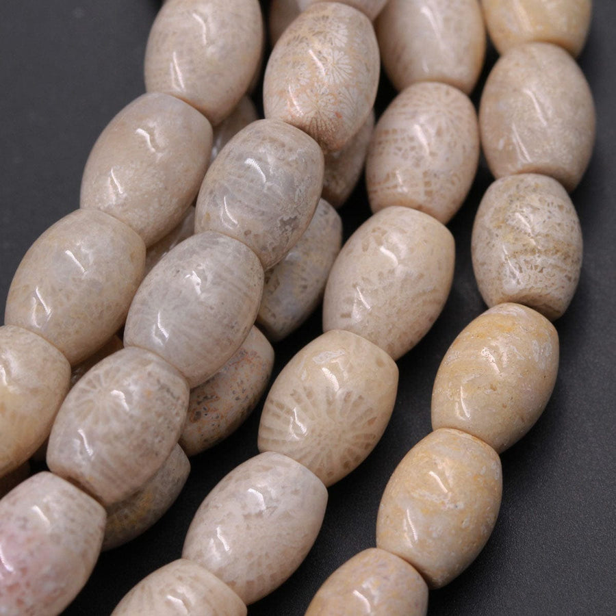 A Grade Natural Fossil Coral Smooth Cylinder Tube Beads 10mm x 8mm Beads Neutral Beige Beads 16" Strand