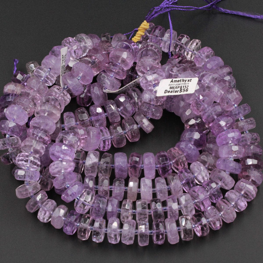 AAA Grade Large Huge Chunky Natural Amethyst Faceted Rondelle Wheel Beads Vibrant Bright Purple Amethyst Gemstone Beads 16" Strand