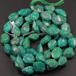 Natural Russian Amazonite  Beads Chunky Large Faceted Freeform Nuggets Pendant Size Focal Beads Blue Green Gemstone 15.5" Strand