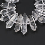 Rock Crystal Quartz Beads Faceted Double Terminated Pointed Tips Large Drilled Healing Natural Quartz Crystal Focal Pendant Bead 16" Strand