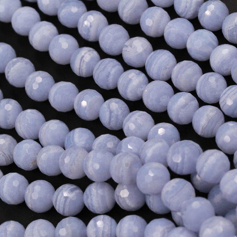 AAA Natural Blue Lace Agate Beads Faceted 6mm Faceted 8mm Faceted 10mm Round Beads Blue Chalcedony Micro Faceted Diamond Cut Bead 16" Strand