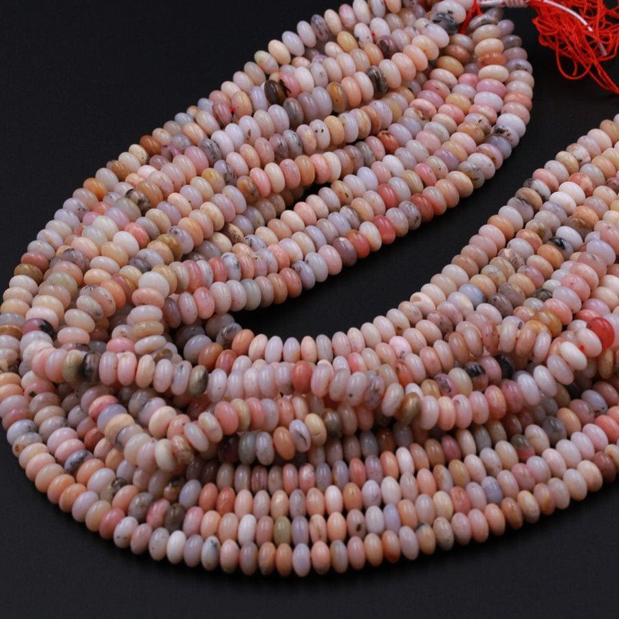 Natural Peruvian Pink Opal Rondelle Beads 8mm x 4mm Saucer Center Drilled Disc Nugget High Quality 16" Strand