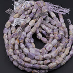 Petrified Fluorite Beads Faceted Rectangle Tube Nugget 8mm x 12mm 10mm x 16mm Natural Purple Gemstone Beads 16" Strand