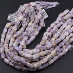 Petrified Fluorite Beads Faceted Rectangle Tube Nugget 8mm x 12mm 10mm x 16mm Natural Purple Gemstone Beads 16" Strand