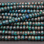 Rare Natural Shattuckite Rondelle 6mm x 4mm  Beads Natural Chrysocolla Azurite Rondelle Gemstone 16" Strand