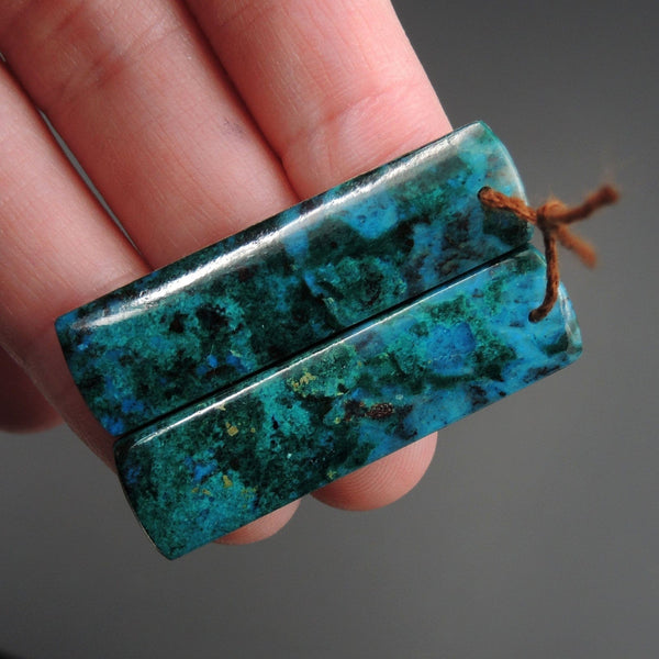 Parrot Wing Chrysocolla Earring Pair Drilled Rectangle Natural Stone Earring Pair E2608
