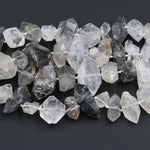 Tibetan Quartz Beads Raw Rough Double Terminated Rock Crystal Point Center Vertically Drilled Healing Natural Quartz Crystal Bead 16&quot; Strand