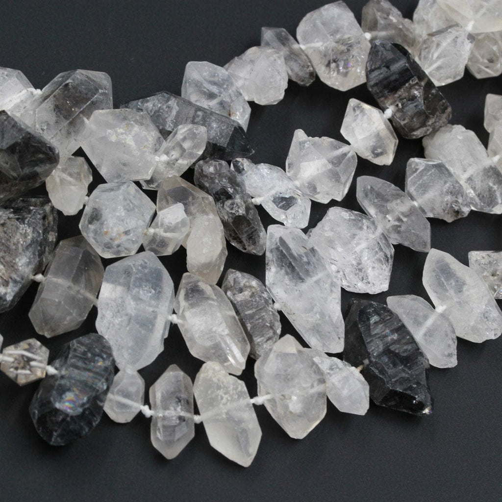 Tibetan Quartz Beads Raw Rough Double Terminated Rock Crystal Point Center Vertically Drilled Healing Natural Quartz Crystal Bead 16&quot; Strand