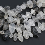 Tibetan Quartz Beads Raw Rough Double Terminated Rock Crystal Point Center Vertically Drilled Healing Natural Quartz Crystal Bead 16&quot; Strand