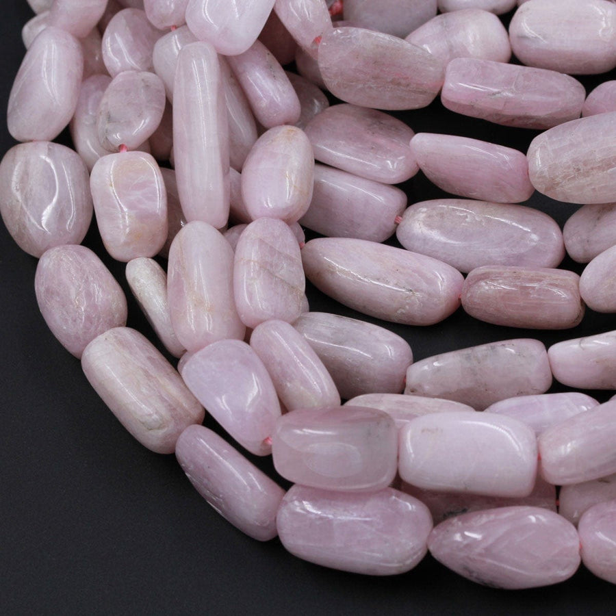 Natural Kunzite Beads Polished Smooth Freeform Long Rectangle Chunky Nuggets Soft Pastel Purple Pink Violet Gemstone Beads 16" Strand