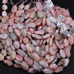 Large Natural Peruvian Pink Opal Faceted Rectangle Beads Pink Opal Rectangle Nugget Flat Beads Focal Beads 16" Strand
