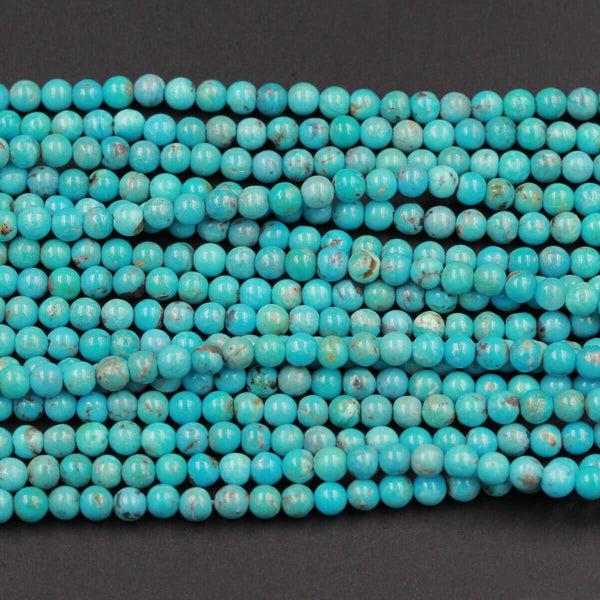 Natural Turquoise 3mm 4mm Round Round Beads High Quality Real Genuine Light Blue Arizona Turquoise 15.5" Strand