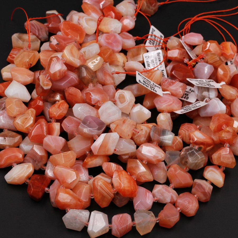 Rare Natural Fiery Red Orange Botswana Agate Faceted Freeform Nugget Chunky Nuggets Beads 15.5" Strand