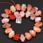 Rare Natural Fiery Red Orange Botswana Agate Faceted Freeform Nugget Chunky Nuggets Beads 15.5" Strand