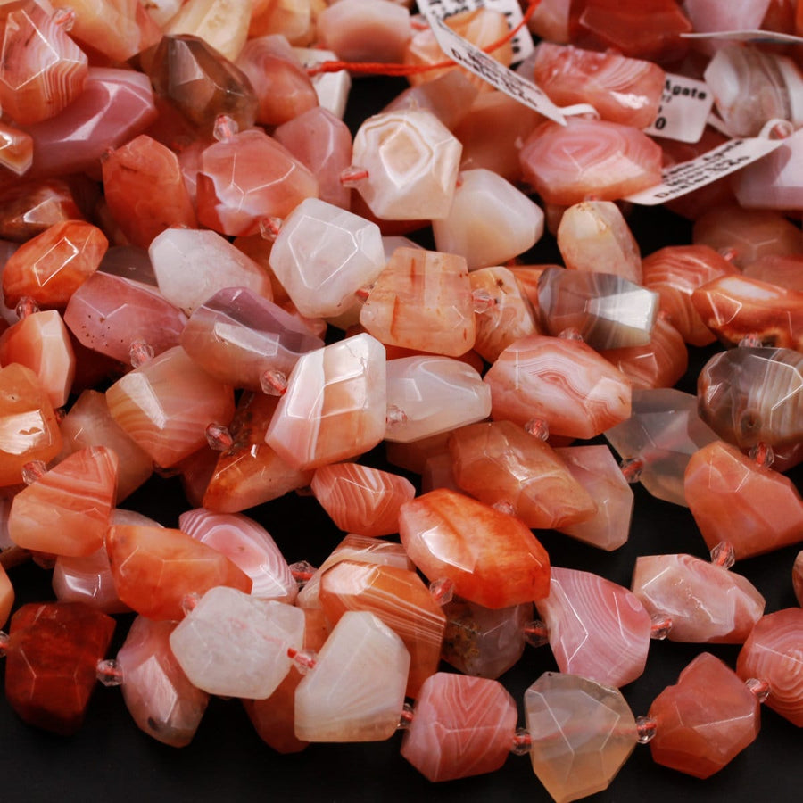 Rare Natural Fiery Red Orange Botswana Agate Faceted Freeform Nugget Chunky Nuggets Beads 15.5" Strand