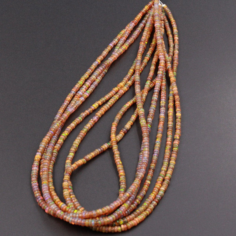 Ethiopian Opal Beads Rondelle Graduating 3mm 5mm AAA Super Flashy Fiery Rainbow Yellow Opal Smooth Rondelle Beads 15.5" Strand