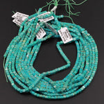 Natural Turquoise Cubes 4mm Square Beads Dice Genuine Real Natural Green Turquoise Gemstone Beads 15.5&quot; Strand