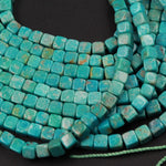Natural Turquoise Cubes 4mm Square Beads Dice Genuine Real Natural Green Turquoise Gemstone Beads 15.5&quot; Strand