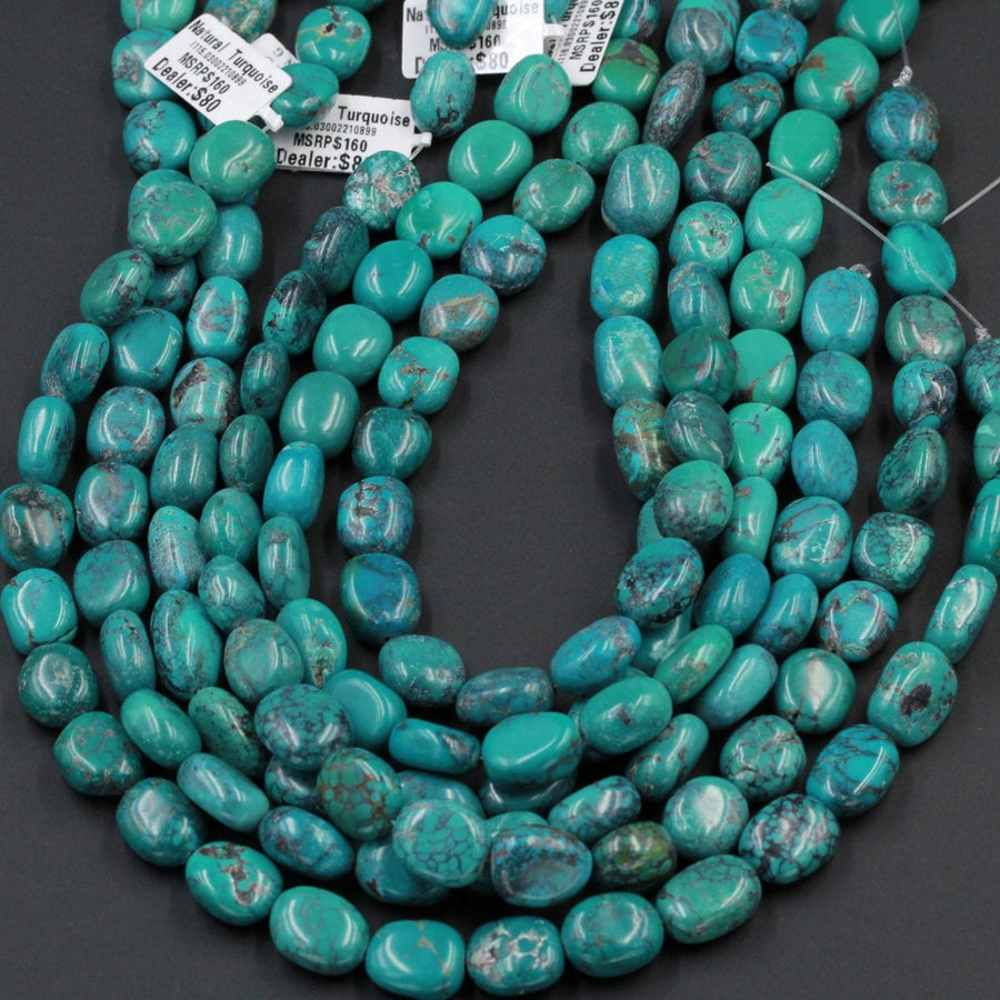 Natural Turquoise Freeform Pebble Nuggets 9mm Genuine Real Stunning Blue Turquoise Gemstone Beads 15.5" Strand