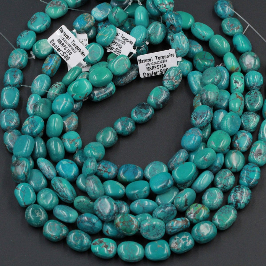 Natural Turquoise Freeform Pebble Nuggets 9mm Genuine Real Stunning Blue Turquoise Gemstone Beads 15.5" Strand