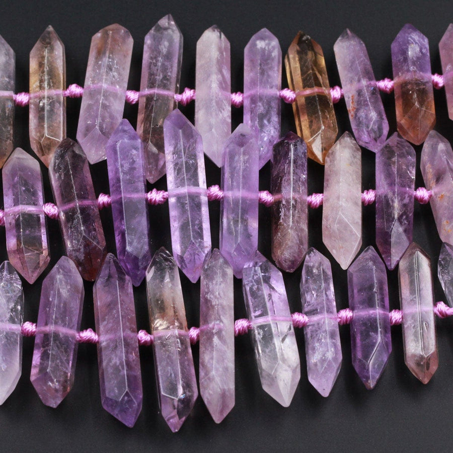 Double Terminated Ametrine Points Beads Center Drilled Genuine Natural Ametrine Focal Pendant Bead 16" Strand