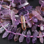 Double Terminated Ametrine Points Beads Center Drilled Genuine Natural Ametrine Focal Pendant Bead 16" Strand