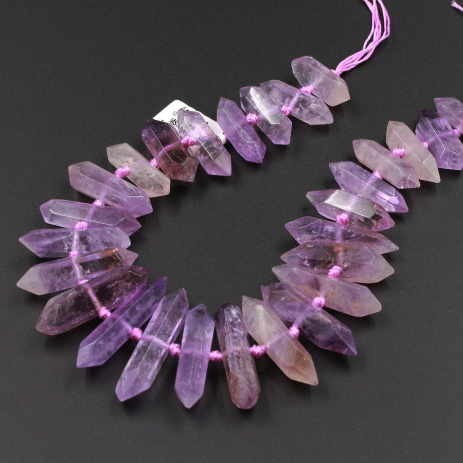 Double Terminated Ametrine Points Beads Center Drilled Genuine Natural Ametrine Focal Pendant Bead 16" Strand