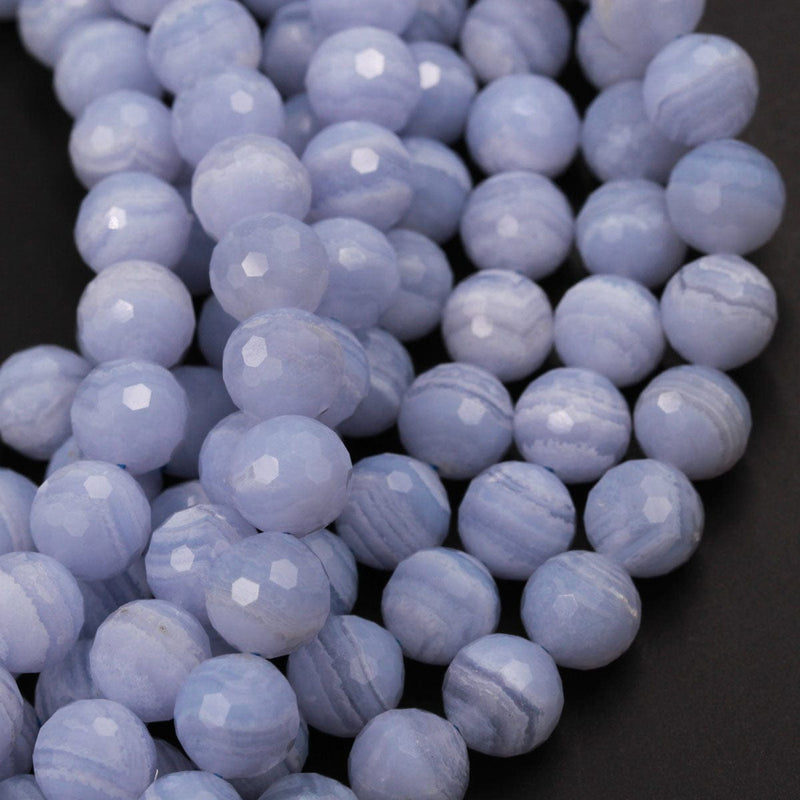 AAA Natural Blue Lace Agate Beads Faceted 6mm Faceted 8mm Faceted 10mm Round Beads Blue Chalcedony Micro Faceted Diamond Cut Bead 16" Strand