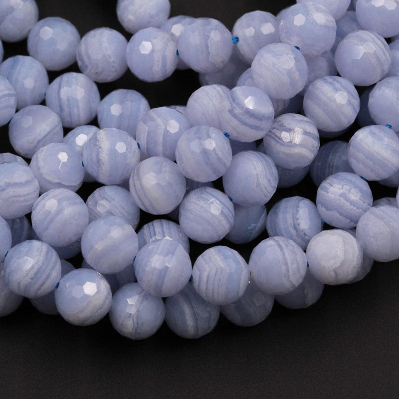 AAA Natural Blue Lace Agate Beads Faceted 6mm Faceted 8mm Faceted 10mm Round Beads Blue Chalcedony Micro Faceted Diamond Cut Bead 16" Strand