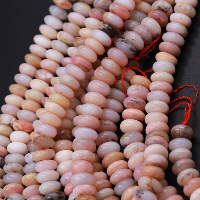 Natural Peruvian Pink Opal Rondelle Beads 8mm x 4mm Saucer Center Drilled Disc Nugget High Quality 16" Strand