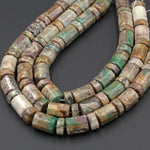 Rare Natural Large Chrysocolla in Quartz Beads Large Faceted Cylinder Barrel Drum Wheel Tube Nuggets Designer One of a Kind 16" Strand
