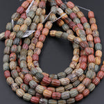 Red Creek Jasper Beads Hand Carved Melon Drum Tube Earthy Red Green Yellow Brown Natural Cherry Creek Multi-color Picasso Jasper 16" Strand