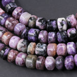 Natural Charorite Beads Purple Russian Charoite 8mm Wheel Rondelle Short Cylinder Tube Barrel Dice Nugget Shape beads 16" Strand