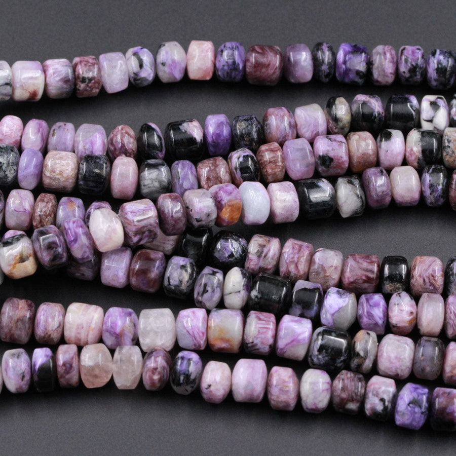 Natural Charorite Beads Purple Russian Charoite 8mm Wheel Rondelle Short Cylinder Tube Barrel Dice Nugget Shape beads 16" Strand