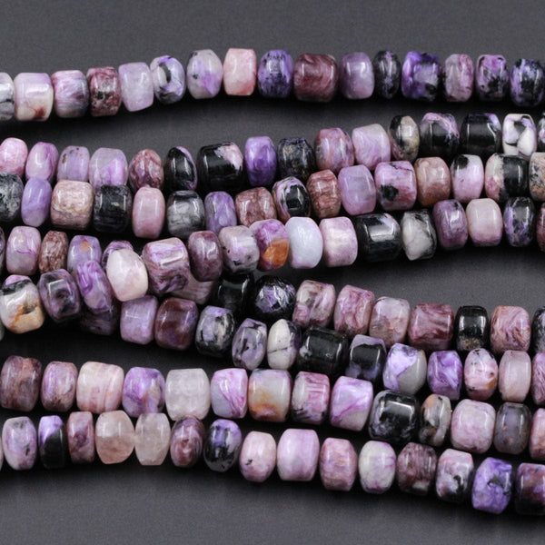 Natural Charorite Beads Purple Russian Charoite 8mm Wheel Rondelle Short Cylinder Tube Barrel Dice Nugget Shape beads 16" Strand