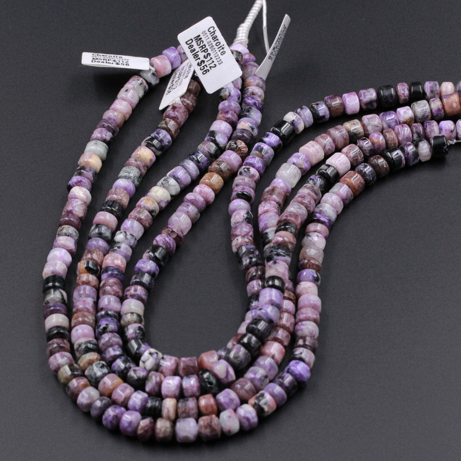 Natural Charorite Beads Purple Russian Charoite 8mm Wheel Rondelle Short Cylinder Tube Barrel Dice Nugget Shape beads 16" Strand