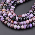 Natural Charorite Beads Purple Russian Charoite 8mm Wheel Rondelle Short Cylinder Tube Barrel Dice Nugget Shape beads 16" Strand